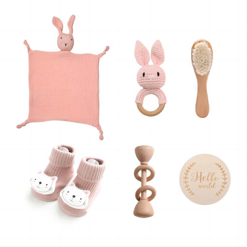 Pepe Toys™ Baby Bath Towel Shower Gift Set Pink Rabbit