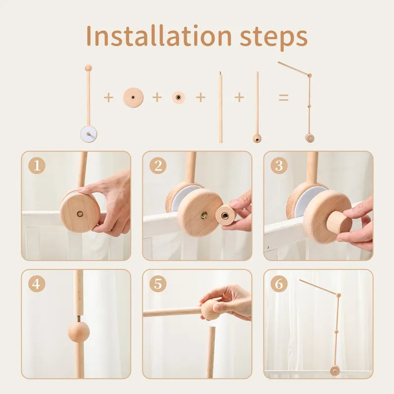 Baby Wooden Bed Bell Bracket Mobile Installation Steps